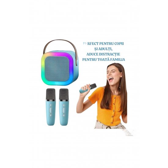 Φορητό Ηχείο, 2 Ασύρματα Μικρόφωνα - Karaoke, μπλε χρώματος, Bluetooth
