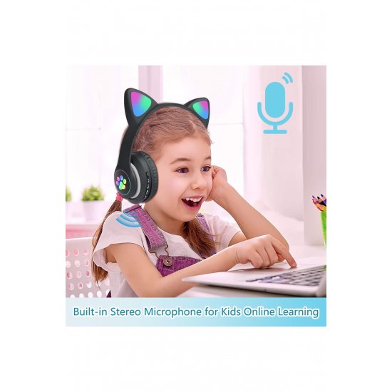 Ασύρματα ακουστικά με αυτιά γάτας, Bluetooth, φώτα RGB, ακύρωση θορύβου, μικρόφωνο, μπάσα,