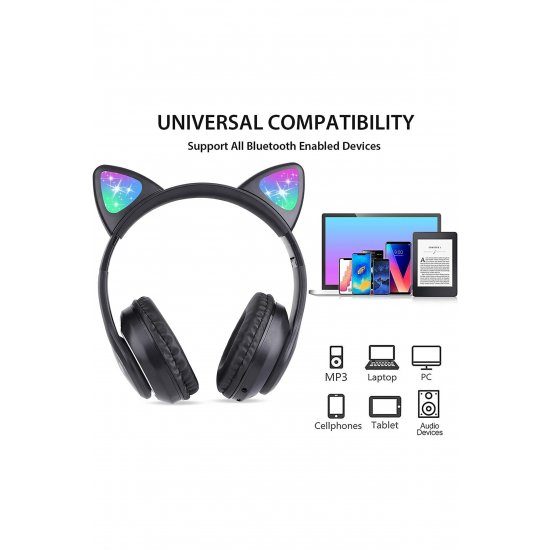 Ασύρματα ακουστικά με αυτιά γάτας, Bluetooth, φώτα RGB, ακύρωση θορύβου, μικρόφωνο, μπάσα,