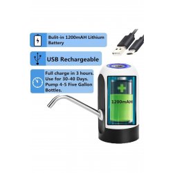 Φορητή ηλεκτρική αντλία νερού, USB, συμβατή με μπουκάλια 3-5 γαλονιών, λευκό