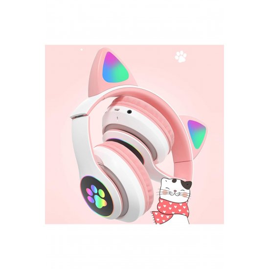 Ασύρματα ακουστικά με αυτιά γάτας, Bluetooth, φώτα RGB, ακύρωση θορύβου, VALA® STN-28, ροζ Ασύρματα ακουστικά με αυτιά γάτας, Bluetooth, φώτα RGB, ακύρωση θορύβου, VALA® STN-28, ροζ