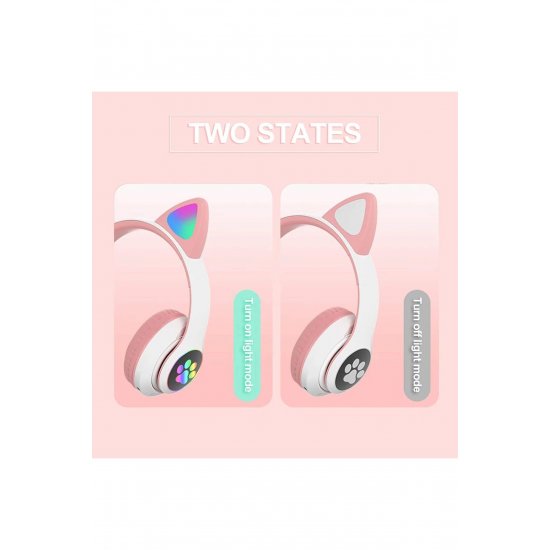 Ασύρματα ακουστικά με αυτιά γάτας, Bluetooth, φώτα RGB, ακύρωση θορύβου, VALA® STN-28, ροζ Ασύρματα ακουστικά με αυτιά γάτας, Bluetooth, φώτα RGB, ακύρωση θορύβου, VALA® STN-28, ροζ