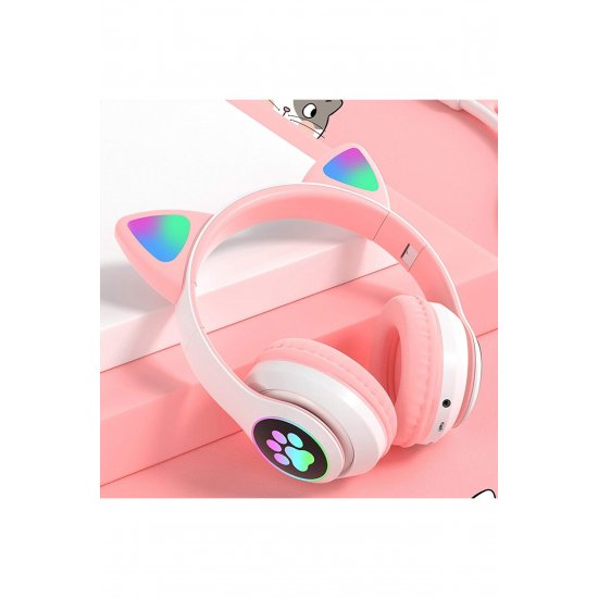 Ασύρματα ακουστικά με αυτιά γάτας, Bluetooth, φώτα RGB, ακύρωση θορύβου, VALA® STN-28, ροζ Ασύρματα ακουστικά με αυτιά γάτας, Bluetooth, φώτα RGB, ακύρωση θορύβου, VALA® STN-28, ροζ