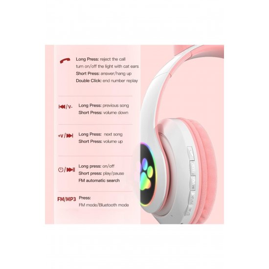 Ασύρματα ακουστικά με αυτιά γάτας, Bluetooth, φώτα RGB, ακύρωση θορύβου, VALA® STN-28, ροζ Ασύρματα ακουστικά με αυτιά γάτας, Bluetooth, φώτα RGB, ακύρωση θορύβου, VALA® STN-28, ροζ