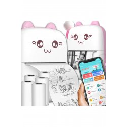 Σετ Mini Imprimanta Termica si 10 Role VarioShop®, Bluetooth, Συμβατό iOS/Android, Roz