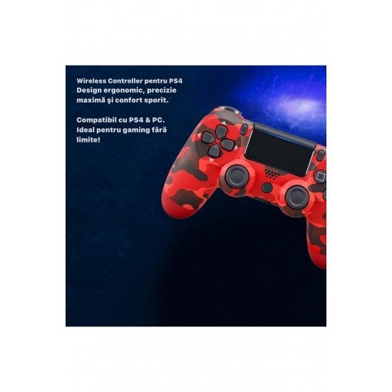 Ασύρματο χειριστήριο Doubleshock Joystick, Συμβατό PS4/Pro/Slim, Touchpad, Army Red
