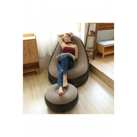 Φουσκωτός Καναπές MWAOWM με Οθωμανικό, PVC, 87x74cm, Καφέ Χρώμα