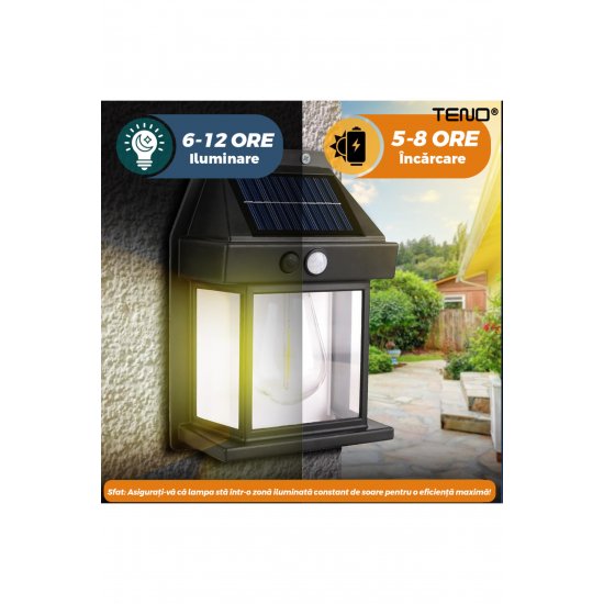 Teno® Solar Lamp LED Lantern Τύπος, IP65, Αδιάβροχο, εξωτερικό, μαύρο
