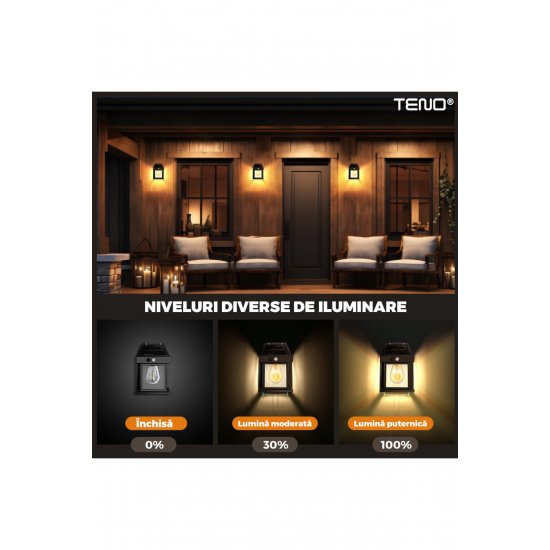 Teno® Solar Lamp LED Lantern Τύπος, IP65, Αδιάβροχο, εξωτερικό, μαύρο