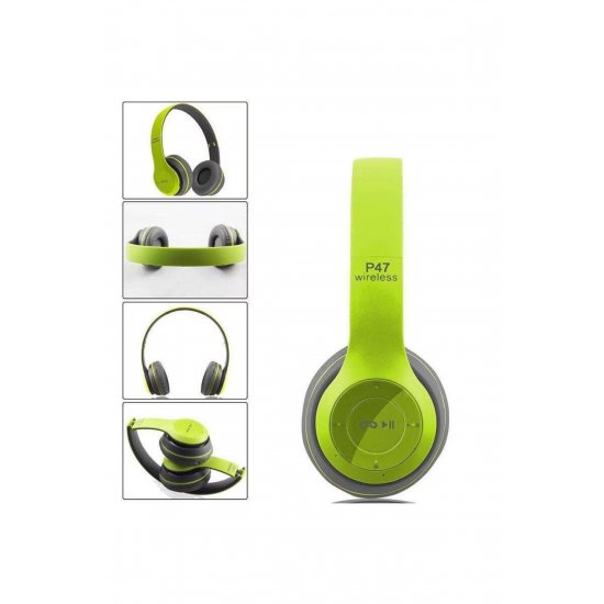Casti ασύρματο P47, Bluetooth 5.0 + Edr, Stereo, Ραδιόφωνο FM, MP3, microfon, verde