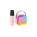 Φορητό μικρόφωνο Karaoke με Bluetooth, Φωτισμός RGB, Ηχείο 6W, USB-C, AUX, Κάρτα MicroSD, Ροζ