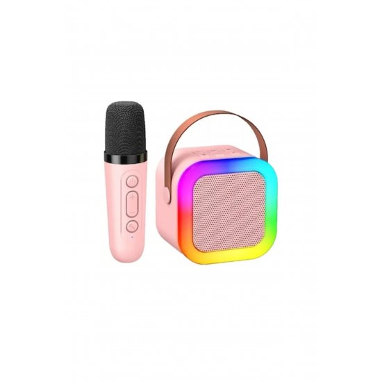 Φορητό μικρόφωνο Karaoke με Bluetooth, Φωτισμός RGB, Ηχείο 6W, USB-C, AUX, Κάρτα MicroSD, Ροζ