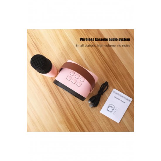 Φορητό μικρόφωνο Karaoke με Bluetooth, Φωτισμός RGB, Ηχείο 6W, USB-C, AUX, Κάρτα MicroSD, Ροζ