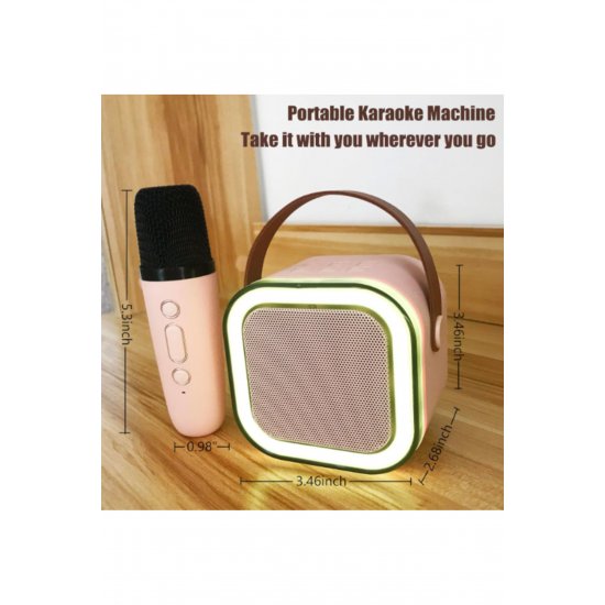 Φορητό μικρόφωνο Karaoke με Bluetooth, Φωτισμός RGB, Ηχείο 6W, USB-C, AUX, Κάρτα MicroSD, Ροζ