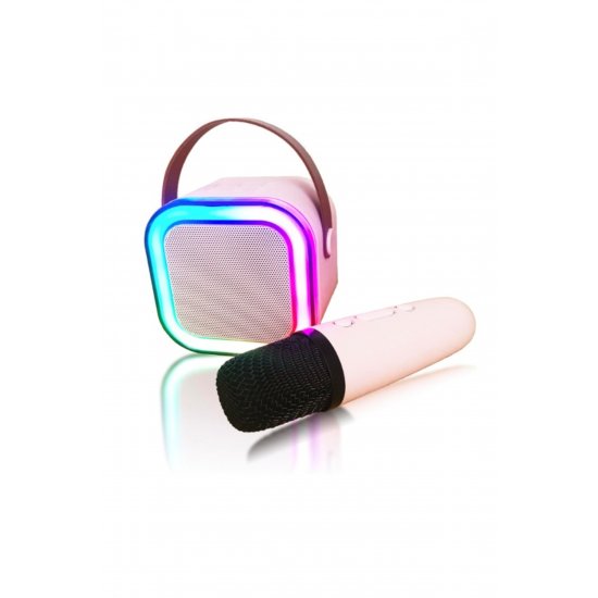 Φορητό μικρόφωνο Karaoke με Bluetooth, Φωτισμός RGB, Ηχείο 6W, USB-C, AUX, Κάρτα MicroSD, Ροζ