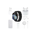 Smartwatch X8, ασύρματα in-ear ακουστικά, φορτιστής, καλώδια, εξωτερική μπαταρία, 8 σε 1, μαύρο