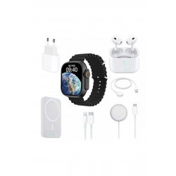 Smartwatch X8, ασύρματα in-ear ακουστικά, φορτιστής, καλώδια, εξωτερική μπαταρία, 8 σε 1, μαύρο
