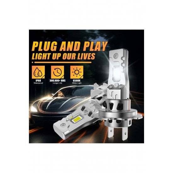 Σετ 2 Mini H7 LED Car Bulbs 300W 30000Lm CSP 8035 LED CANBUS 6500K White +300% no bulb error