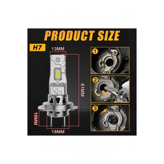 Σετ 2 Mini H7 LED Car Bulbs 300W 30000Lm CSP 8035 LED CANBUS 6500K White +300% no bulb error
