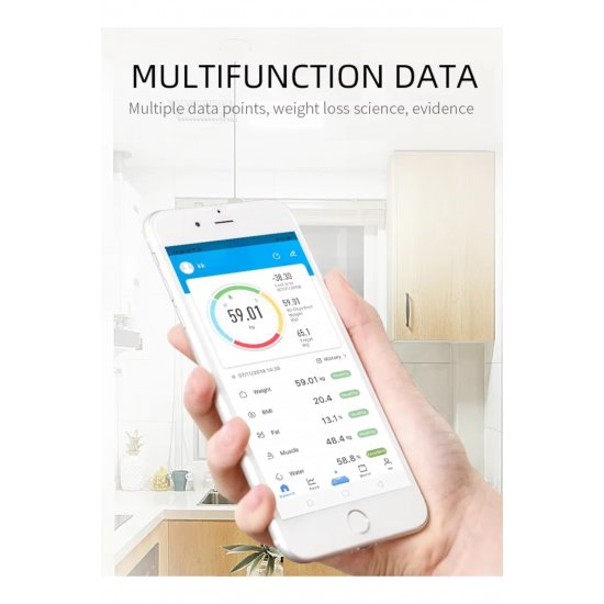 Ηλεκτρονική ζυγαριά SMART με εξατομικευμένη παρακολούθηση Wireless BMI BlueTooth Digital Body Health White