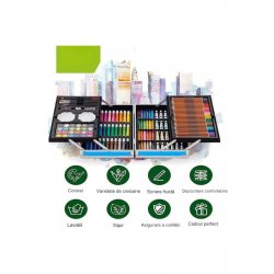 VarioShop® Παιδικό Σετ Ζωγραφικής και Σχεδίου, 145 Τεμάχια, Μεταλλικό Κουτί, Μπλε