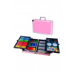 VarioShop® Παιδικό Σετ Ζωγραφικής και Σχεδίου, 145 Τεμάχια, Μεταλλικό Κουτί, Ροζ