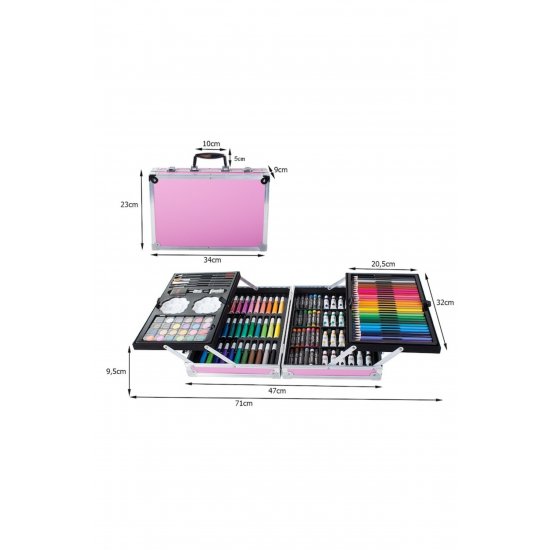 VarioShop® Παιδικό Σετ Ζωγραφικής και Σχεδίου, 145 Τεμάχια, Μεταλλικό Κουτί, Ροζ