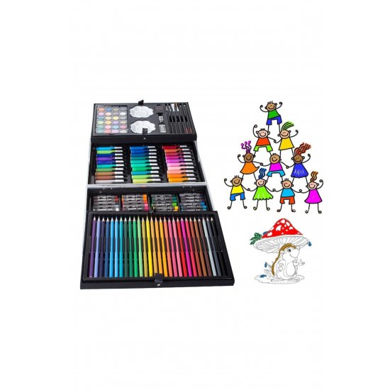 VarioShop® Παιδικό Σετ Ζωγραφικής και Σχεδίου, 145 Τεμάχια, Μεταλλικό Κουτί, Ροζ
