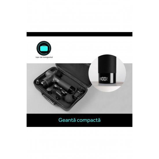SmartGUN PRO Professional Massager, οθόνη αφής, 12 ταχύτητες, 12 κεφαλές, 3200 κρουστά, Carbon