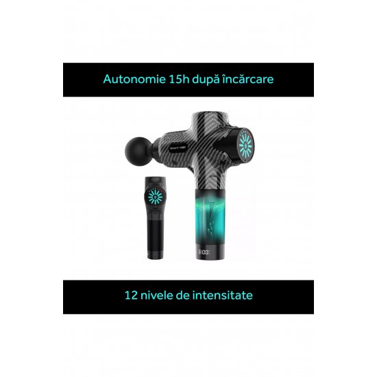 SmartGUN PRO Professional Massager, οθόνη αφής, 12 ταχύτητες, 12 κεφαλές, 3200 κρουστά, Carbon