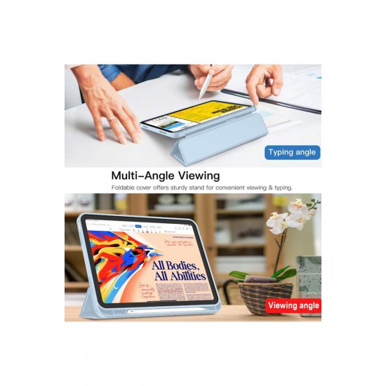 Θήκη με θήκη για στυλό για iPad 10 2022/2024, iPad 11 2025, Πλήρης προστασία, Πτυσσόμενη, Ανοιχτό μπλε