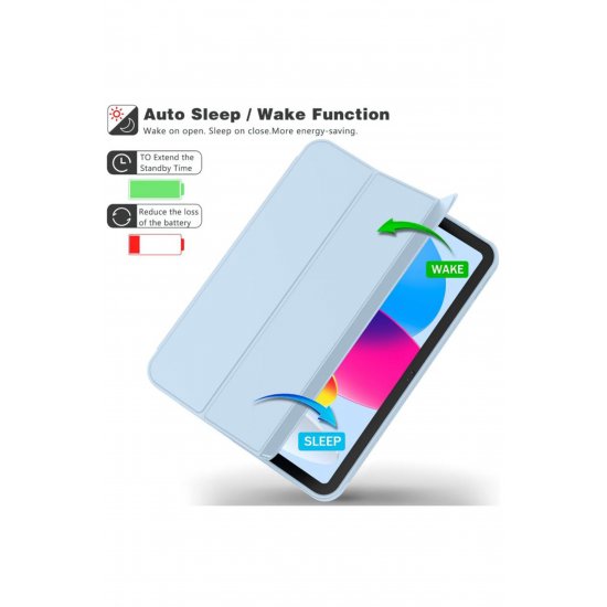 Θήκη με θήκη για στυλό για iPad 10 2022/2024, iPad 11 2025, Πλήρης προστασία, Πτυσσόμενη, Ανοιχτό μπλε