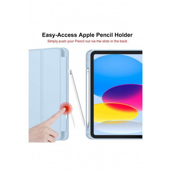 Θήκη με θήκη για στυλό για iPad 10 2022/2024, iPad 11 2025, Πλήρης προστασία, Πτυσσόμενη, Ανοιχτό μπλε