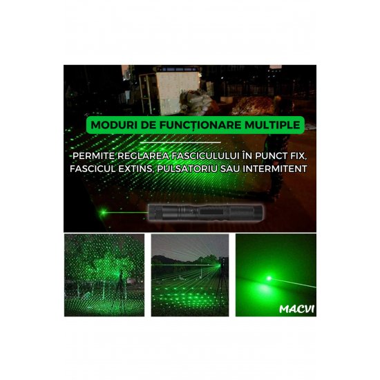 Laser Pointer Macvi® 405nm, 200mW, αλουμίνιο, μαύρο, κλειδαριά για παιδιά, 100-500m