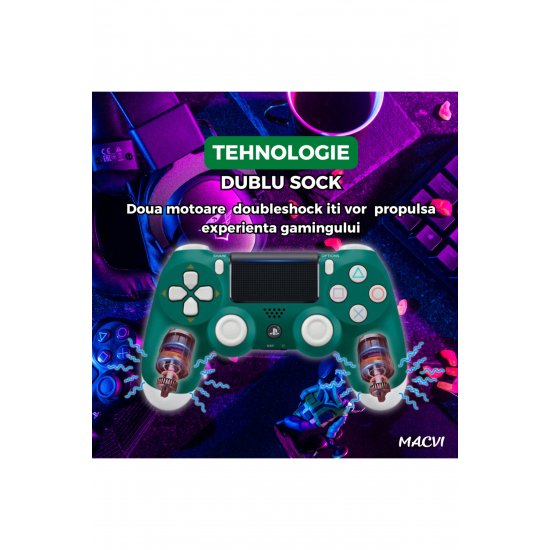 Ασύρματο χειριστήριο Macvi® Doubleshock 4 για PS4, PS TV, PS Now, Πράσινο με δόνηση