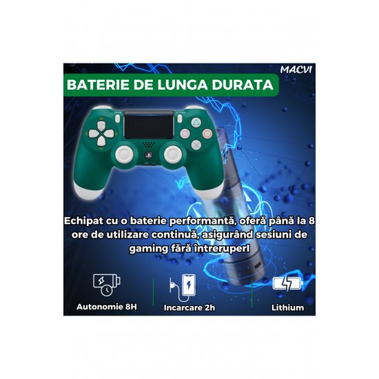 Ασύρματο χειριστήριο Macvi® Doubleshock 4 για PS4, PS TV, PS Now, Πράσινο με δόνηση