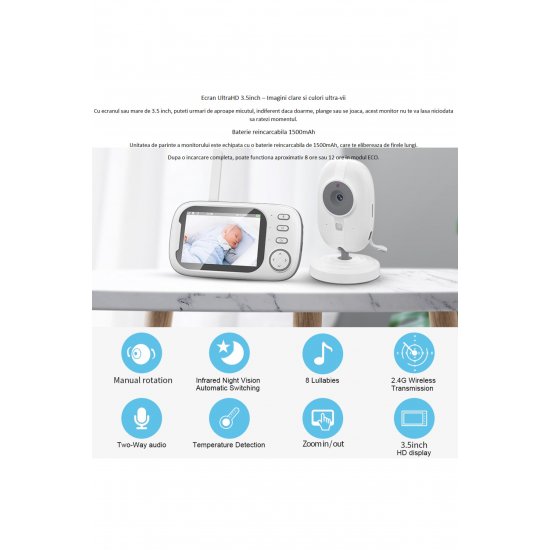 Hellokid Opti 3.5 Wifi Baby Monitor με Nightvision HD, 360 Monitoring, Vox Mode, 8 Songs, White