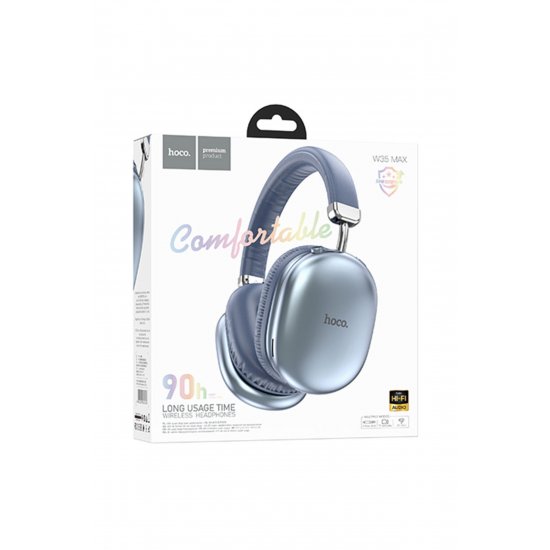 Ακουστικά Over Ear, Hoco W35 Max, Πτυσσόμενη σχεδίαση, Bluetooth, Διάρκεια ζωής μπαταρίας 90 ωρών, Μπλε