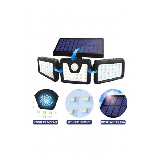 Σετ 2 τριπλά ηλιακά φωτιστικά, 74 X Smd Led, , Με αισθητήρα κίνησης και φως, μπράτσα