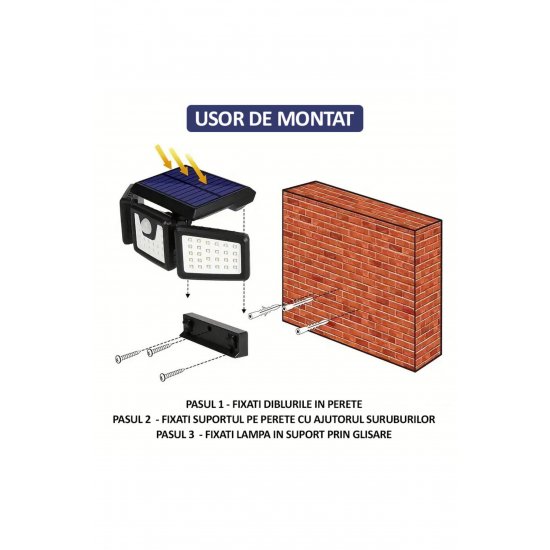 Σετ 2 τριπλά ηλιακά φωτιστικά, 74 X Smd Led, , Με αισθητήρα κίνησης και φως, μπράτσα