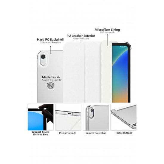 Προστατευτική θήκη για iPad 10 2022/2024, iPad 11 2025, Μοντέλο βιβλίου, Πτυσσόμενη για βάση, Λευκό