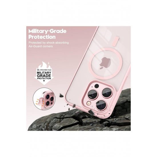 Θήκη IPhone 16 Pro, Προφυλακτήρας Guardian, Magsafe, Διαφανής πλάτη, Χρωματιστές άκρες, Ροζ