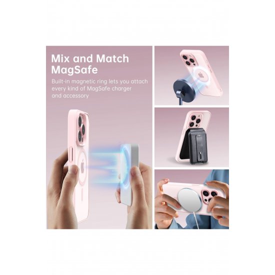 Θήκη IPhone 16 Pro, Προφυλακτήρας Guardian, Magsafe, Διαφανής πλάτη, Χρωματιστές άκρες, Ροζ