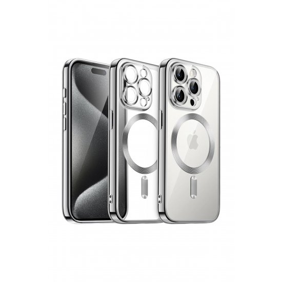 Θήκη για iPhone 16 Pro, Luxe Armor, Magsafe, Προστασία κάμερας, Σιλικόνη, Διαφανές, Ασημί