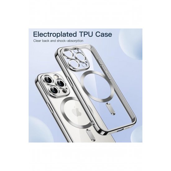 Θήκη για iPhone 16 Pro, Luxe Armor, Magsafe, Προστασία κάμερας, Σιλικόνη, Διαφανές, Ασημί