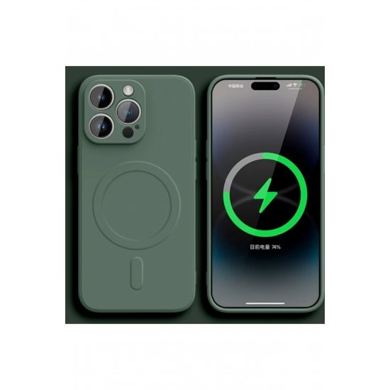 Θήκη MagSafe Συμβατή με iPhone 14 Pro Max, Ασύρματη φόρτιση, Σιλικόνη, Σκούρο Πράσινο