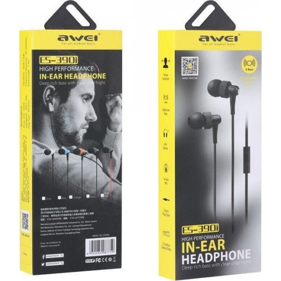 Awei ES-390i In-ear Handsfree με Βύσμα 3.5mm Μαύρο Awei ES-390i In-ear Handsfree με Βύσμα 3.5mm Μαύρο