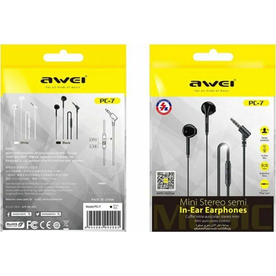 Awei PC7 In-ear Handsfree με Βύσμα 3.5mm Μαύρο Awei PC7 In-ear Handsfree με Βύσμα 3.5mm Μαύρο