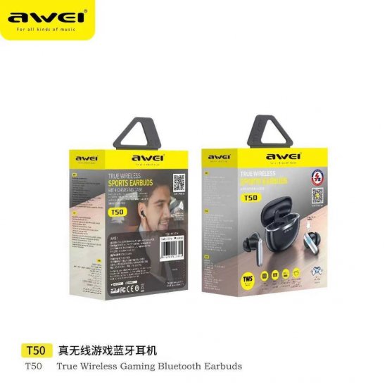 Awei T50 Ακουστικά με Θήκη Φόρτισης Μαύρα Awei T50 Ακουστικά με Θήκη Φόρτισης Μαύρα