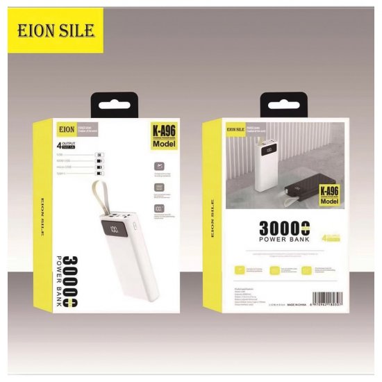 PowerBank EION K-A96 30000mAh με 4 Θύρες USB-A   Λευκό